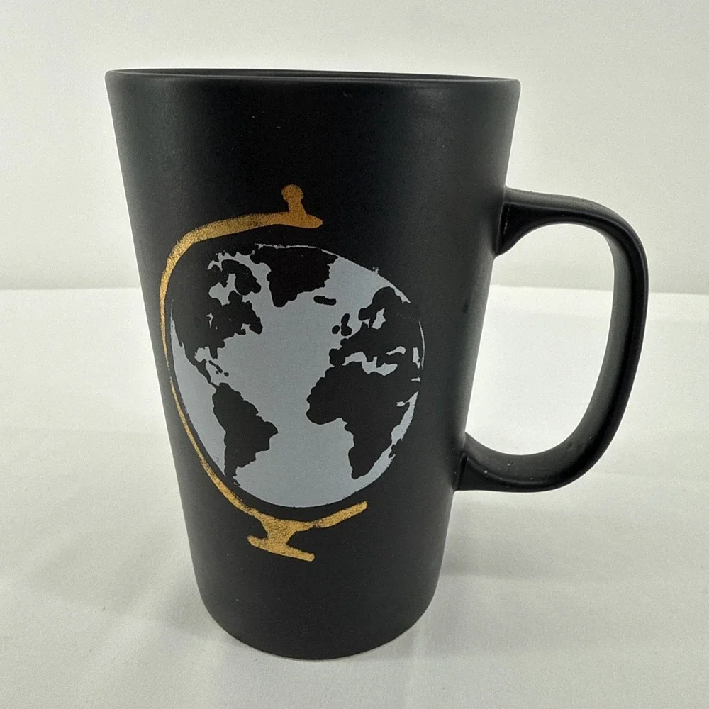 Starbucks 2015 Matte Black Globe Coffee Mug 16 oz Hipster Travel Tourist